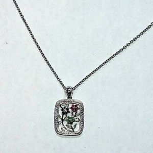 SILVERTONE 3 FLOWERS SQUARE PENDANT